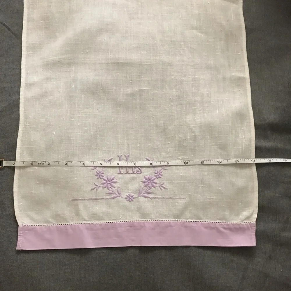 Vintage Embroidered His and Hers Linen Towels - white and lavender